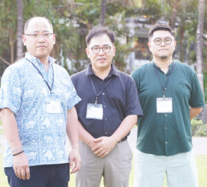 (left to right) Japan Country Director Rick Nakano, South Korea Country Director Dong-Chan “Channy” Bae and Taiwan Country Director Yi-I Huang pause for a photo during the welcome reception at the 2023 USW North Asia Marketing Conference.