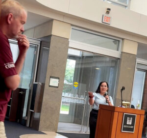A member of the Latin America team sponsored by USW's Mexico City Office thanks the Wheat Quality Council and Kansas Wheat during an event in Manhattan, Kansas.