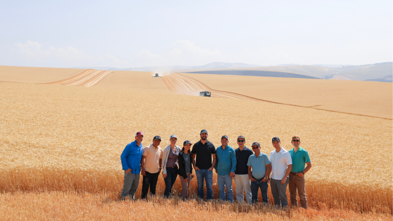 Philippine trade team visits wheat field in Oregon.