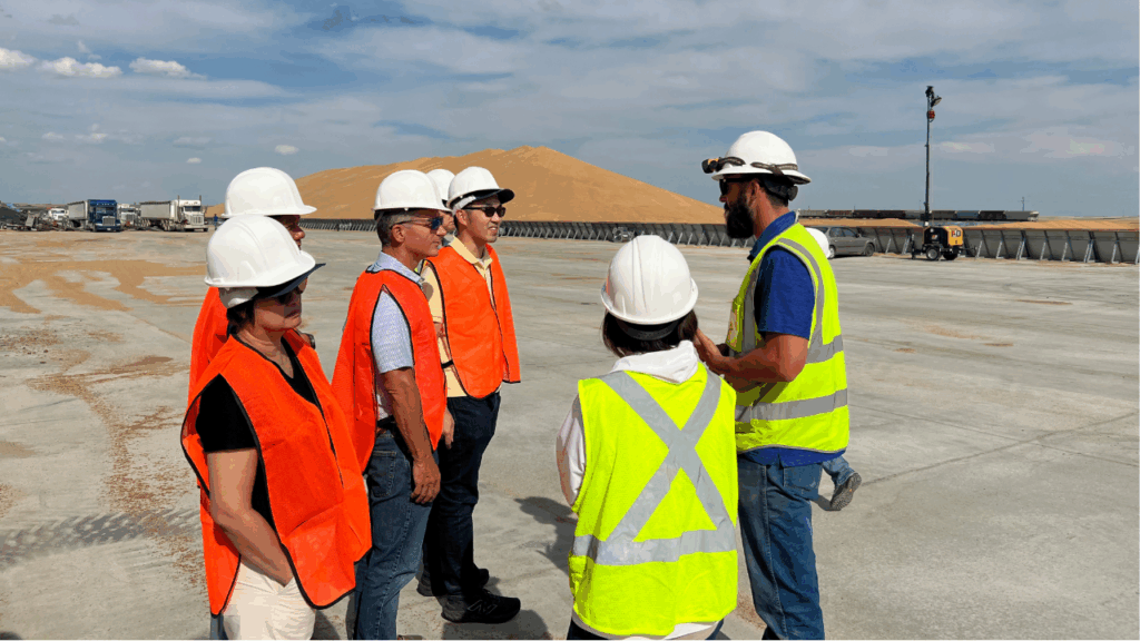 The team checked out recently harvested wheat being stored at a local elevator. 
