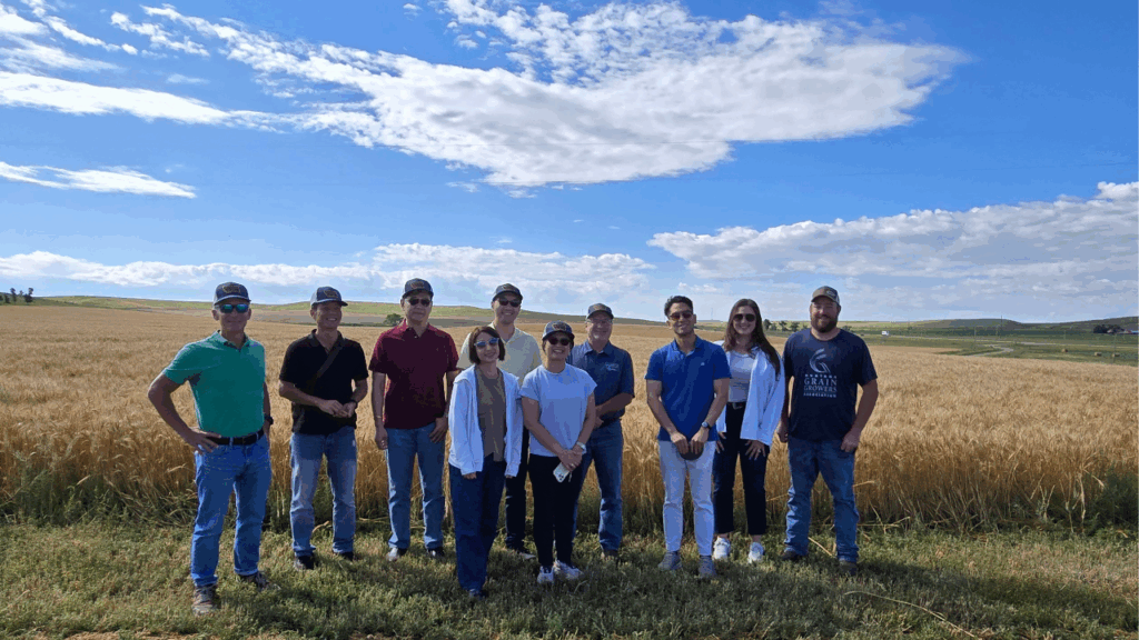 The team stopped by a harvest field near Moccasin, Montana. 