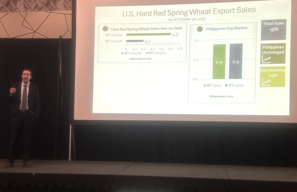 USW President and CEO Mike Spier presents at the 2025 Prairie Grains Conference in Grand Forks, North Dakota.