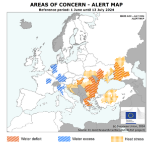 Map of EU and Black Sea region show agricultural moisture conditions in 2024.