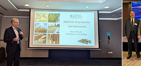 Baking consultant Brian Stouts presents on soft red winter (SRW) wheat during one of the 2024 Crop Quality Seminars conducted by USW's Mexico City Office.