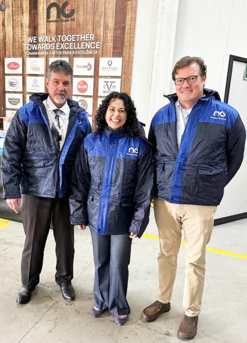 USW Vice Chairman Clark Hamilton, USDA Deputy Secretary Xochitl Torres Small and USW Regional Director for Sub-Saharan Africa Chad Weigand pause for a photo in Luanda, Angola, during a U.S. agribusiness trade mission in late February.